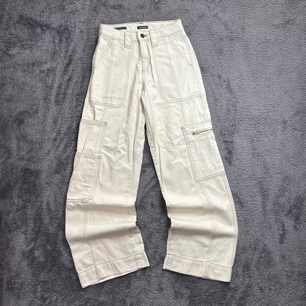 Wild Fable Womens High Rise Cargo Pants Cream Off White Wide Leg Size 00R - Picture 2 of 8